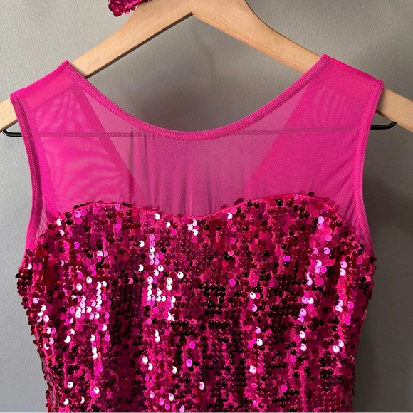 WEISSMAN Pink Sequin Jazz/Tap Dance Costume. EUC. XLC. Includes Bow! - Picture 4 of 9